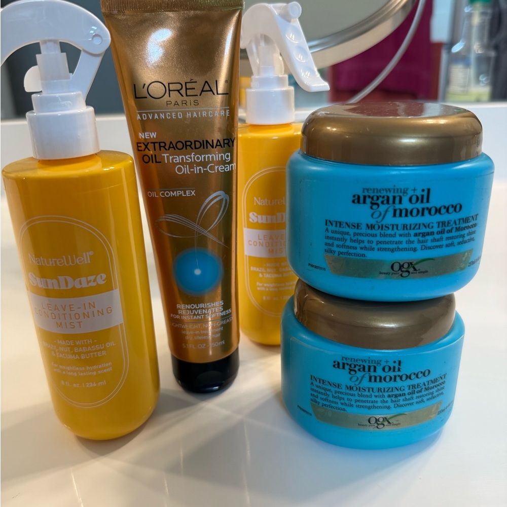 L'Oreal Hair Oil and NatureWell Sun Daze Set, Ogx Argan Oil of marocco /bundle